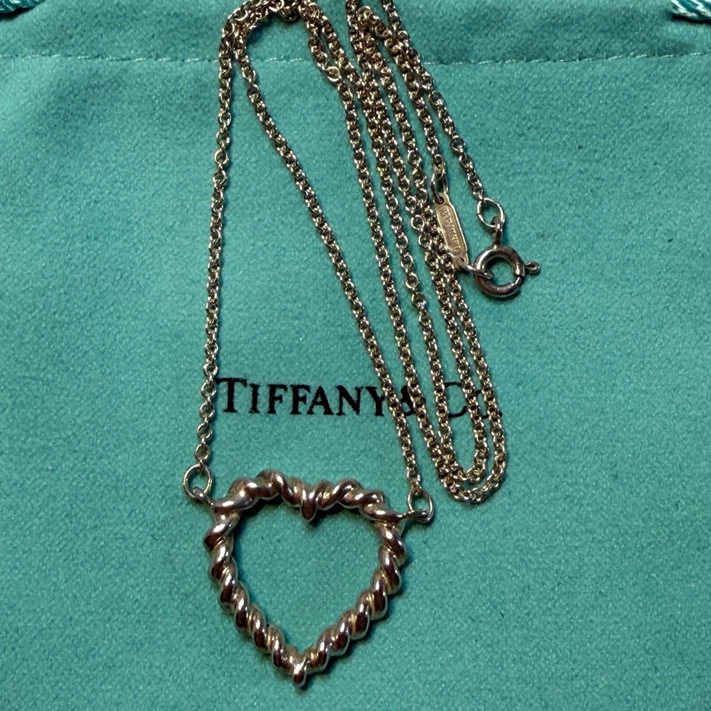 Tiffany & Co. Necklace Twisted Rope Heart Sterling Silver 925 16"